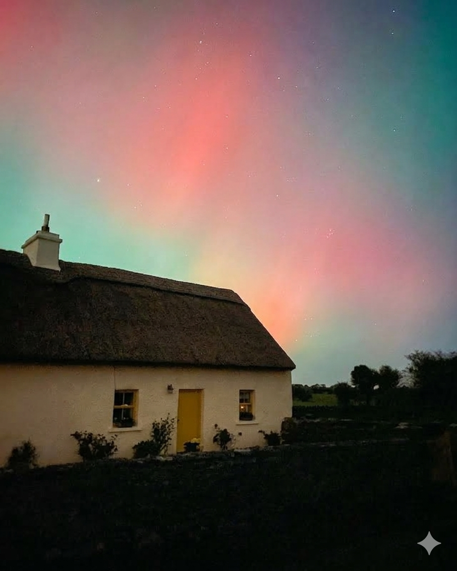 The farmhouse at night under a dark, open sky