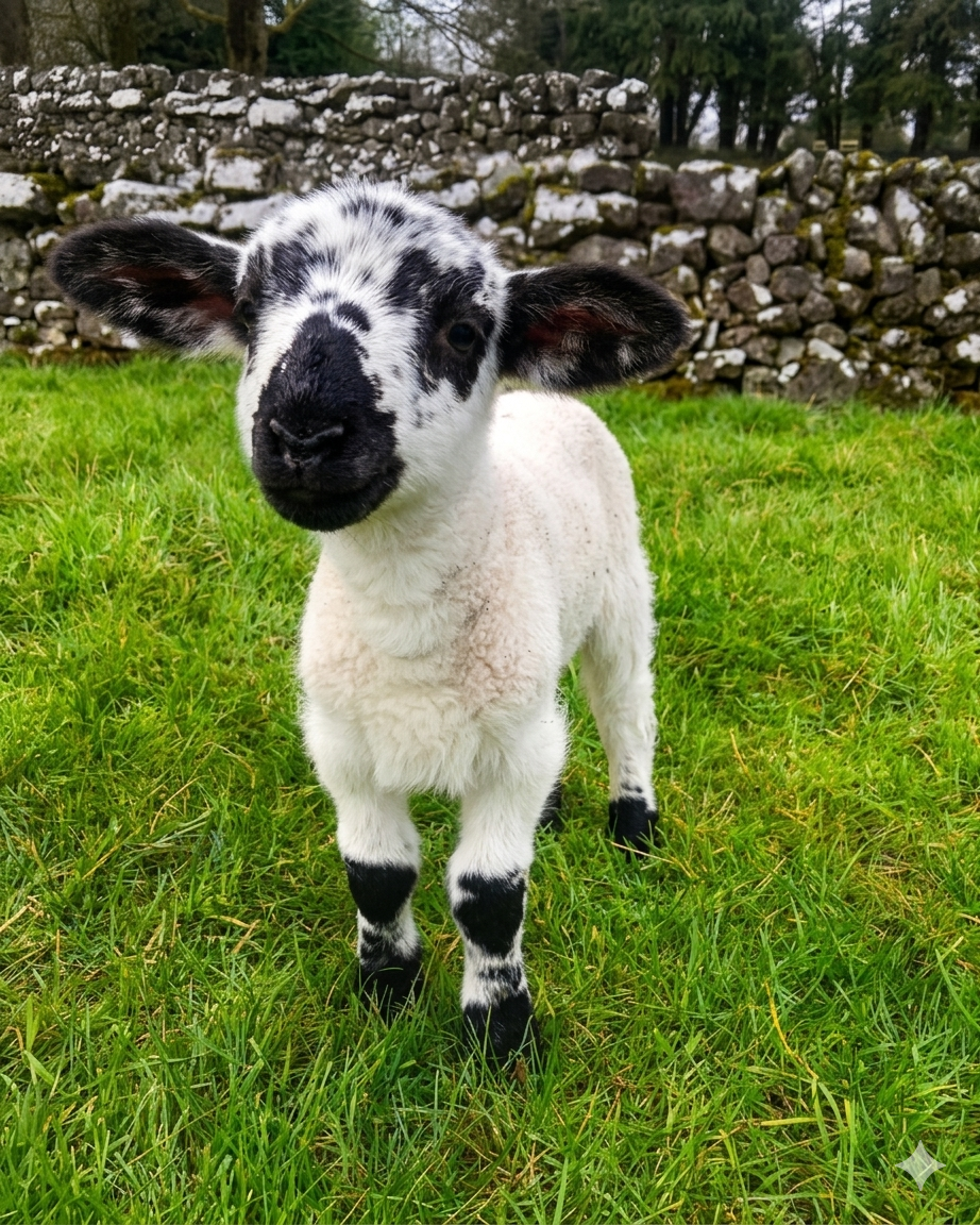 A young white lamb in the field